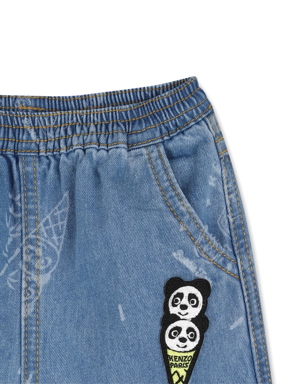 Kenzo Kids Spijkershorts met panda-applicatie Blauw