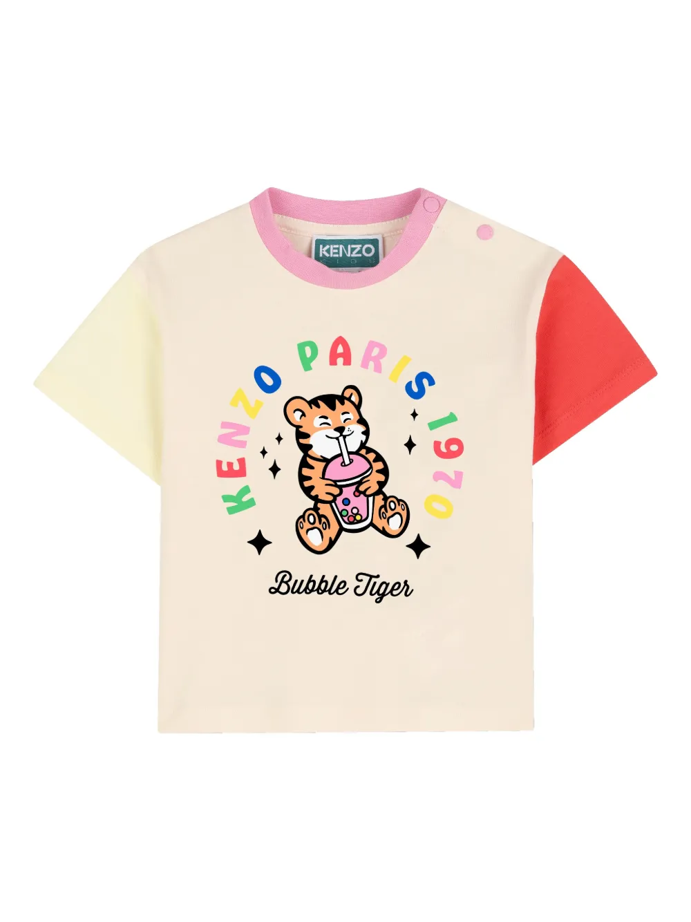 Kenzo Kids Bubble Tiger colour-block T-shirt - Toni neutri