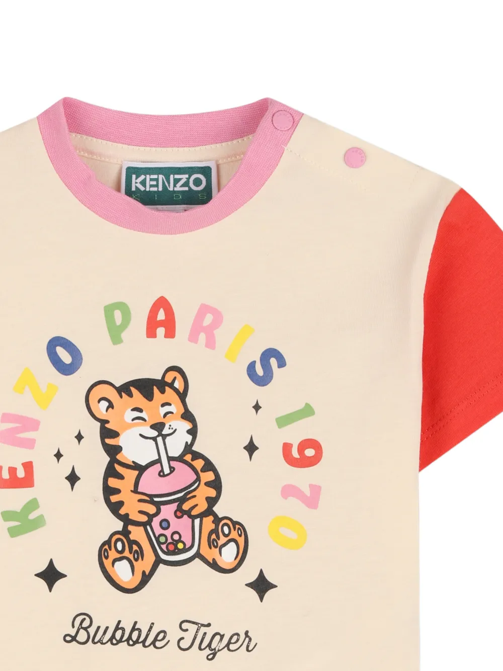 Kenzo Kids Bubble Tiger T-shirt met colourblocking Beige