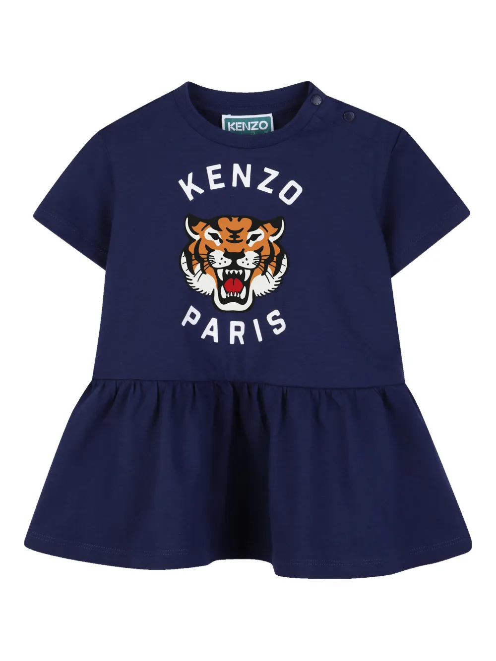 Kenzo Kids Abito Tiger Head con ruches - Blu