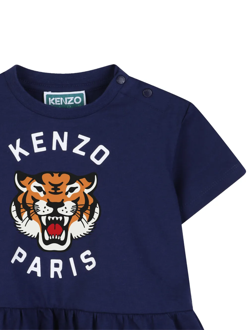 Kenzo Kids Jurk met ruches en Tiger Head Blauw