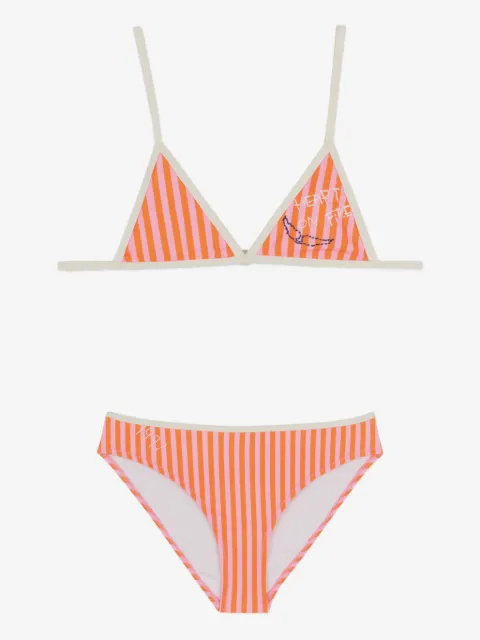 Zadig & Voltaire Kids striped-detail embroidered bikini