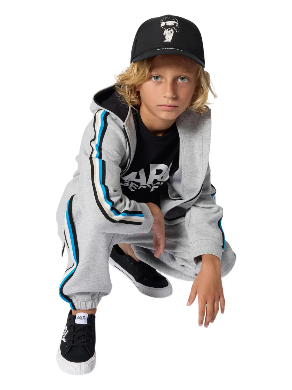 Karl Lagerfeld Kids Gestreepte trainingsbroek met logo Grijs