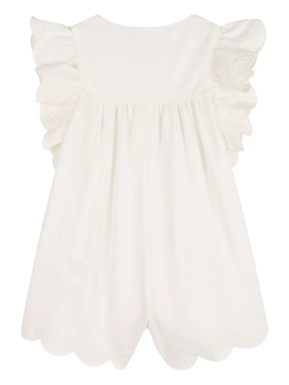 Chlo&eacute; Kids ruffled scallop-trim romper - Wit