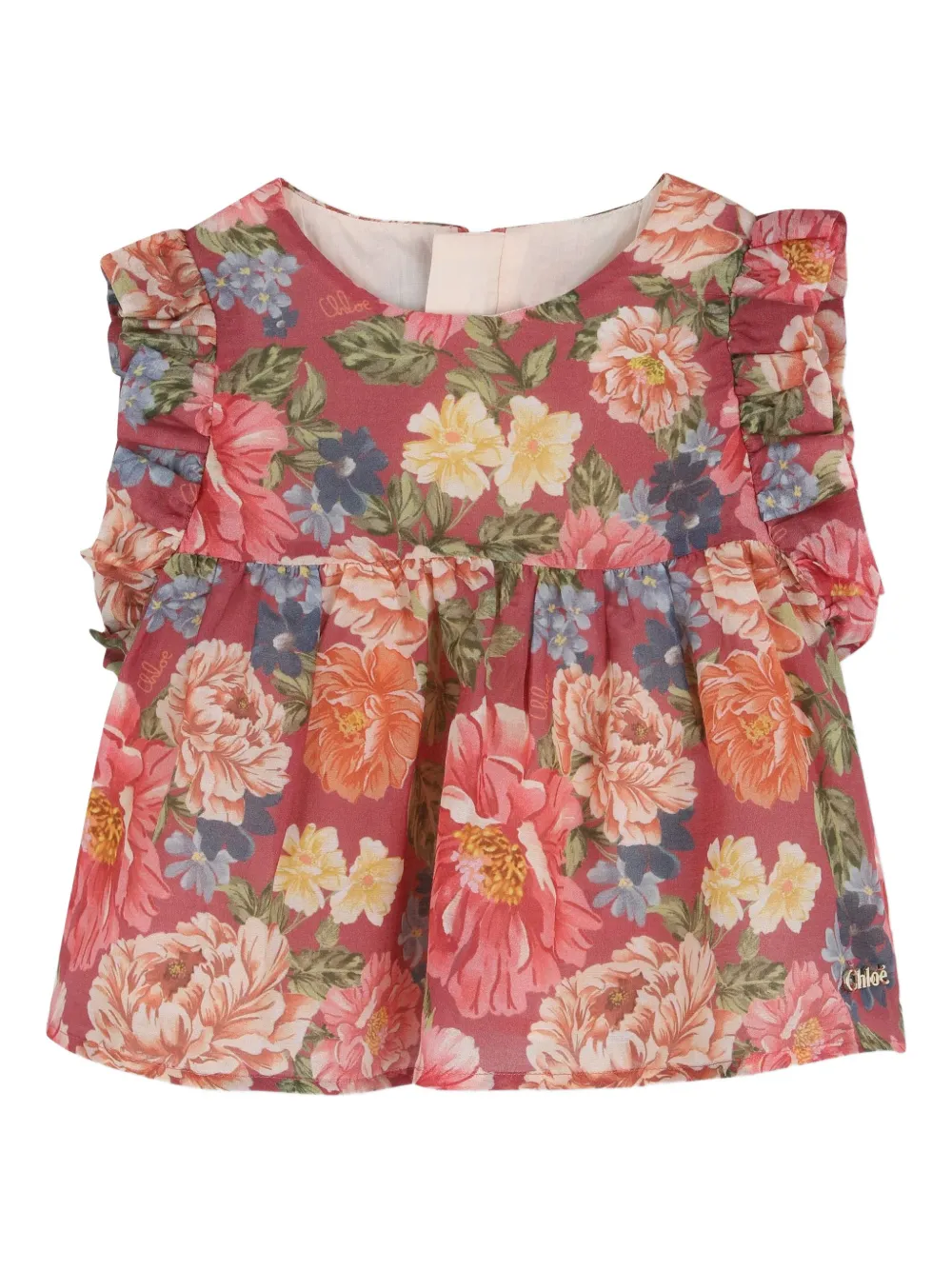 Chloé Kids Babypakje met bloemenprint en ruches Rood