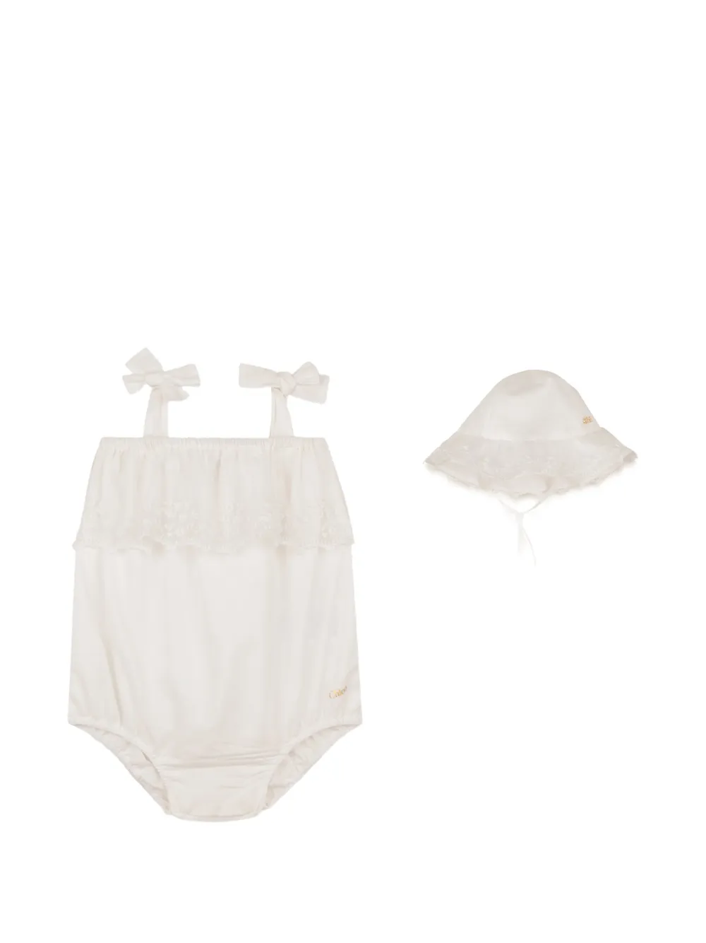 Chloé Kids Spitzen-Set mit Schleife - Nude