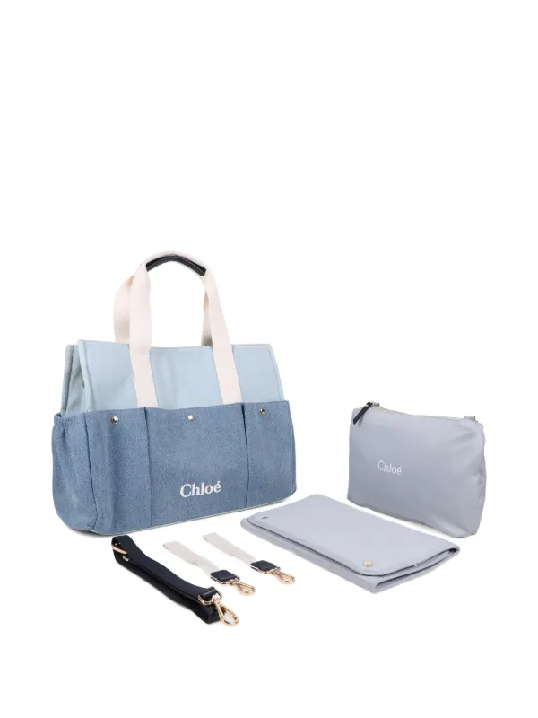 Chloé Kids logo-embroidery Changing Bag | Blue | FARFETCH