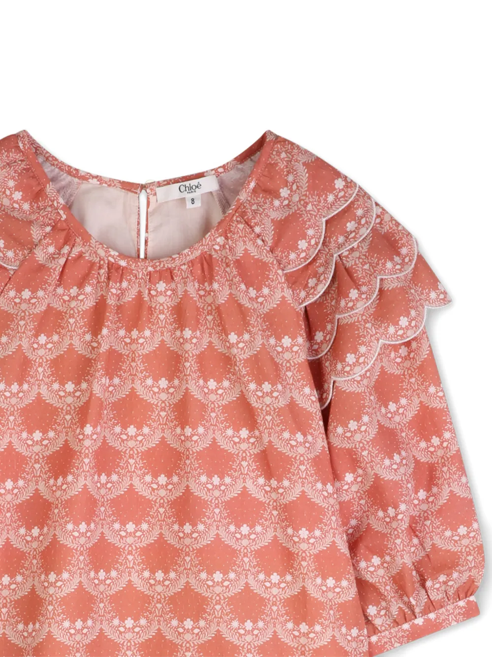  Chloé Kids Ruffled Printed Dress - Pink 