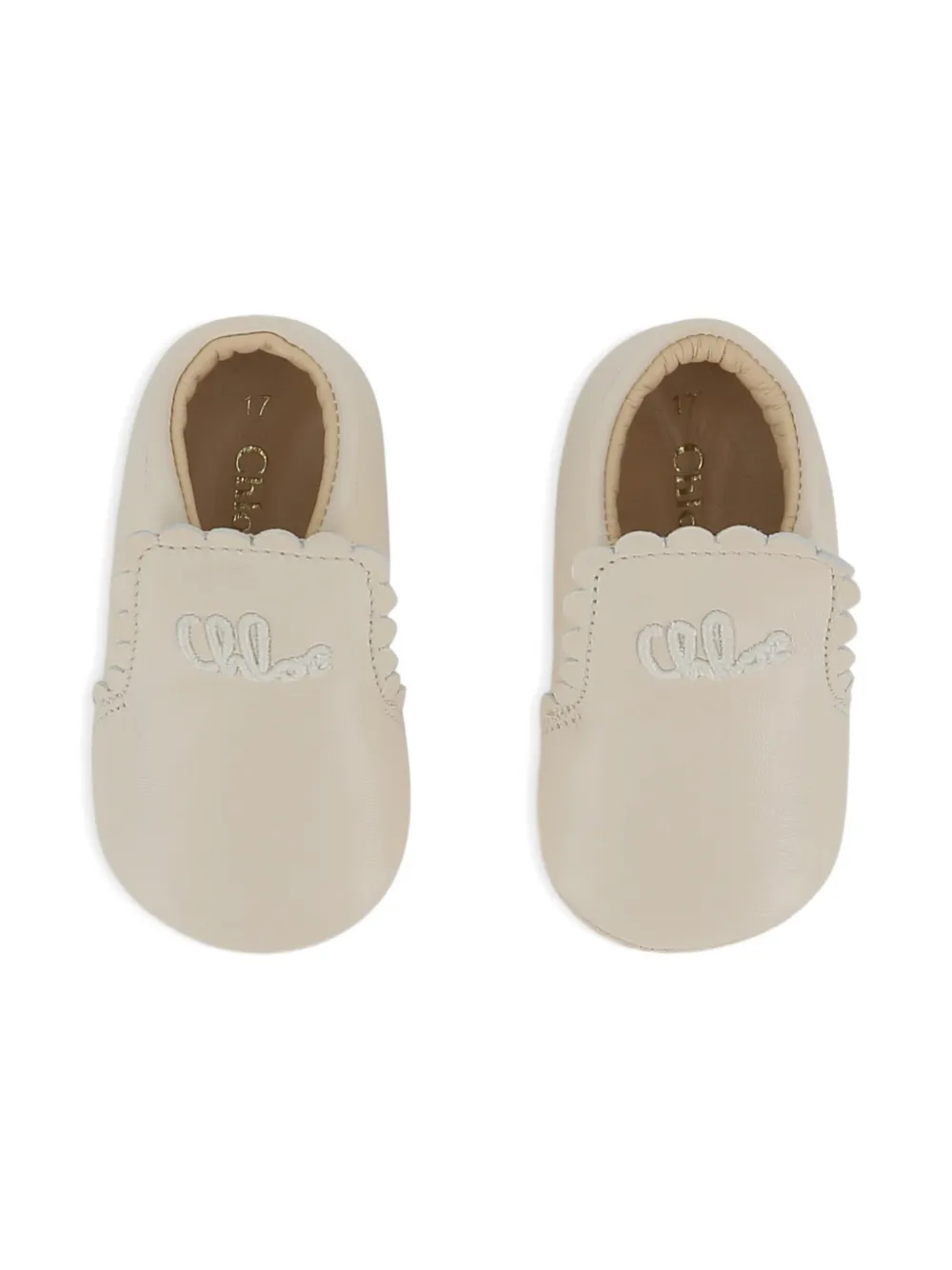 Chloé Kids Gewelfde slippers met geborduurd logo Beige