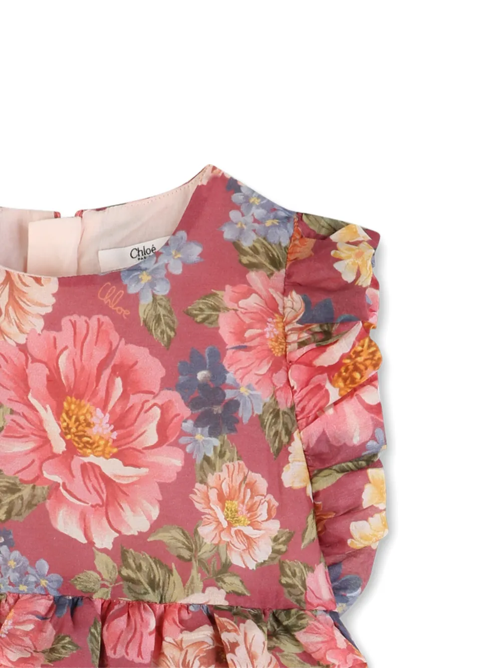 Chloé Kids Jurk met bloemenprint en ruches Roze