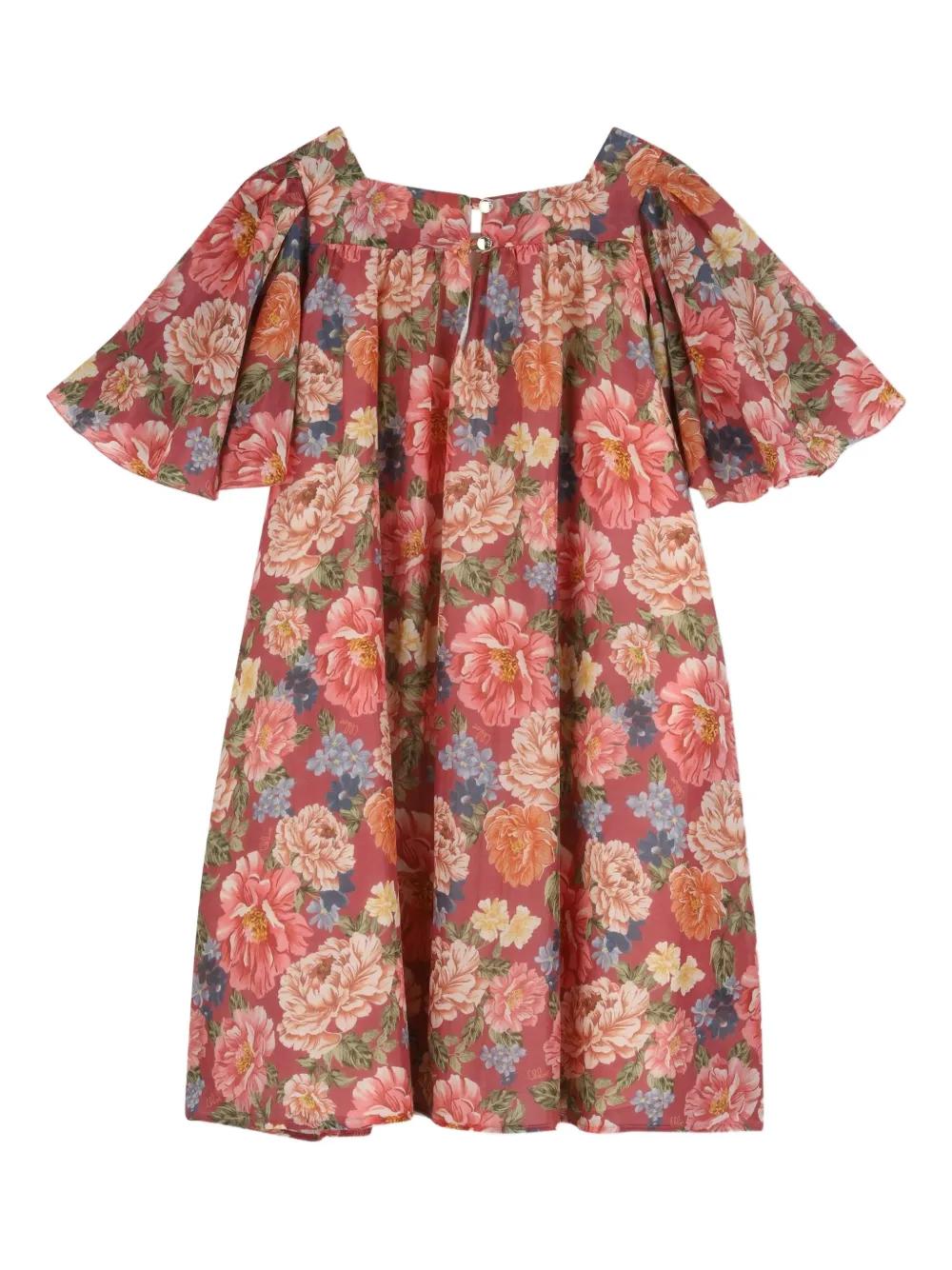  Chloé Kids Floral-print Flutter-sleeve Dress - Pink 
