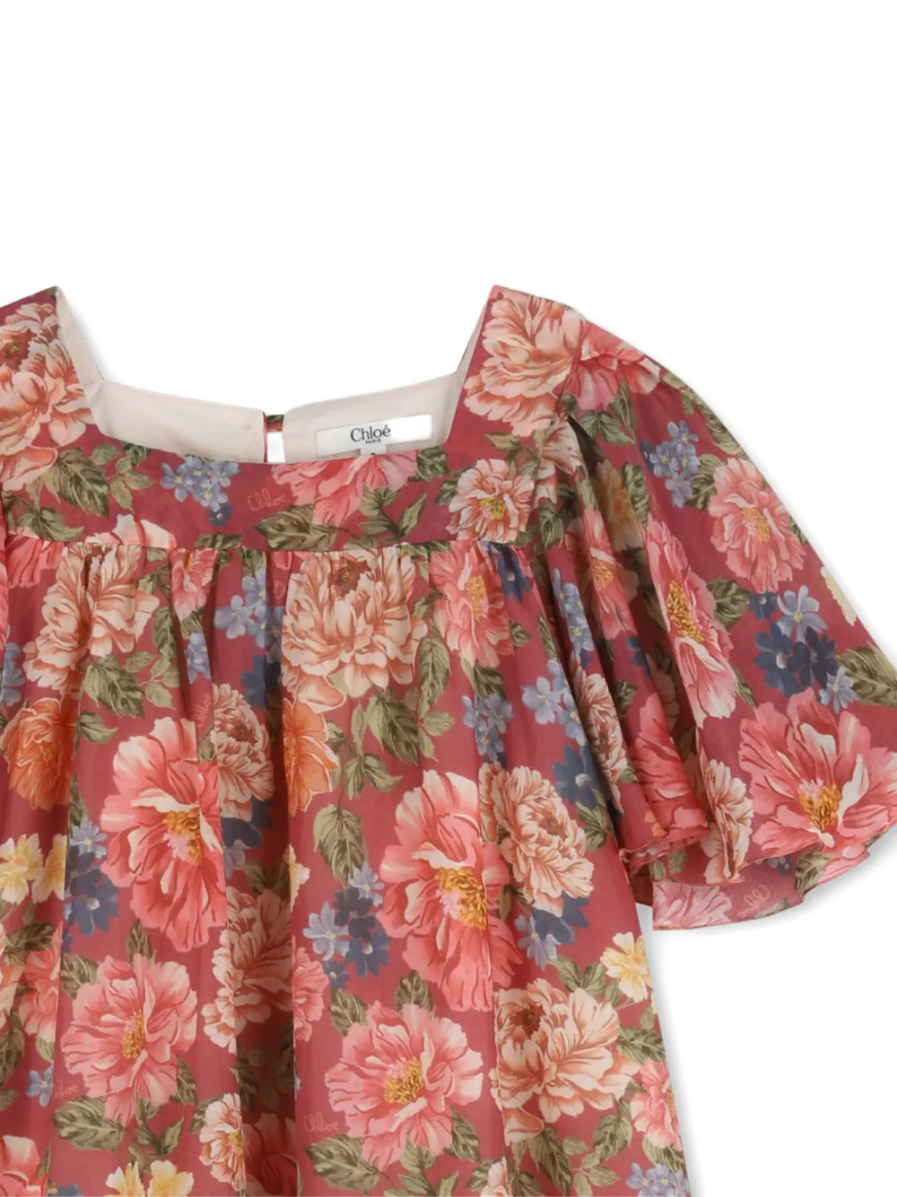  Chloé Kids Floral-print Flutter-sleeve Dress - Pink 