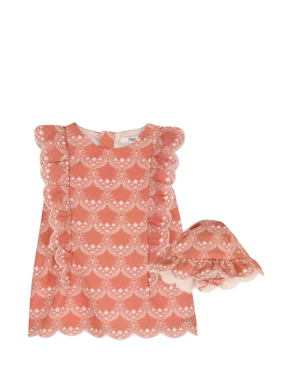 Chloé Kids Abito a fiori con ruches - Rosa