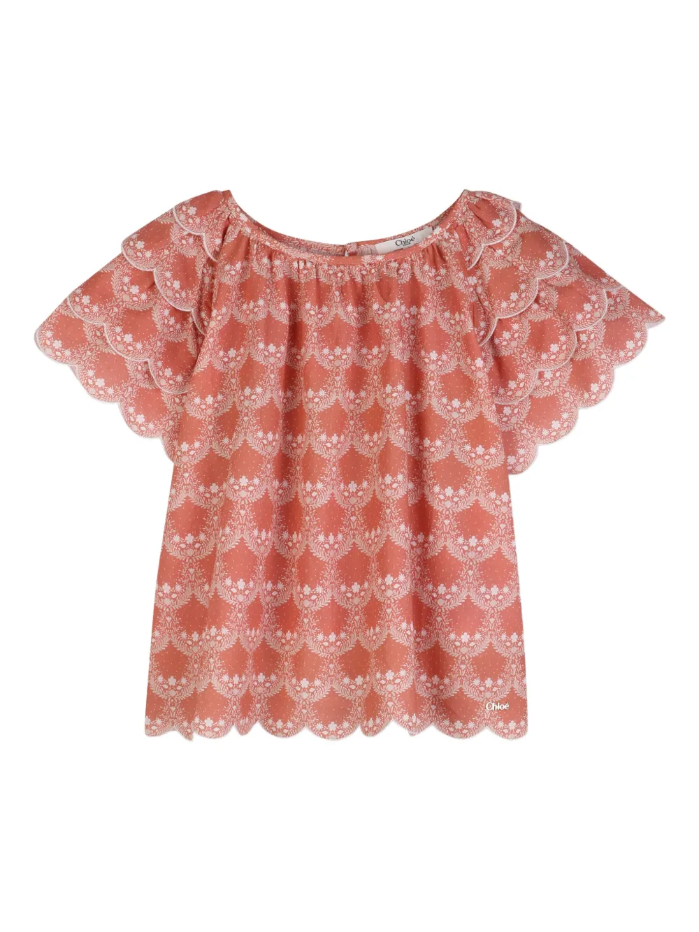 Chloé Kids Top con orlo a smerlo - Arancione
