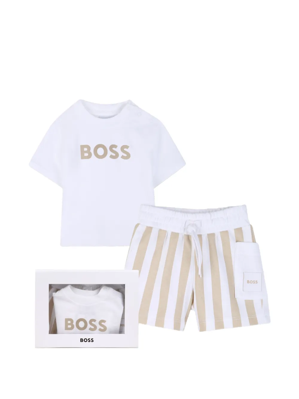 BOSS Kidswear Set con shorts e tasca a righe - Bianco
