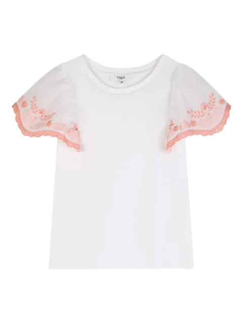 Chloé Kids floral-embroidered T-shirt