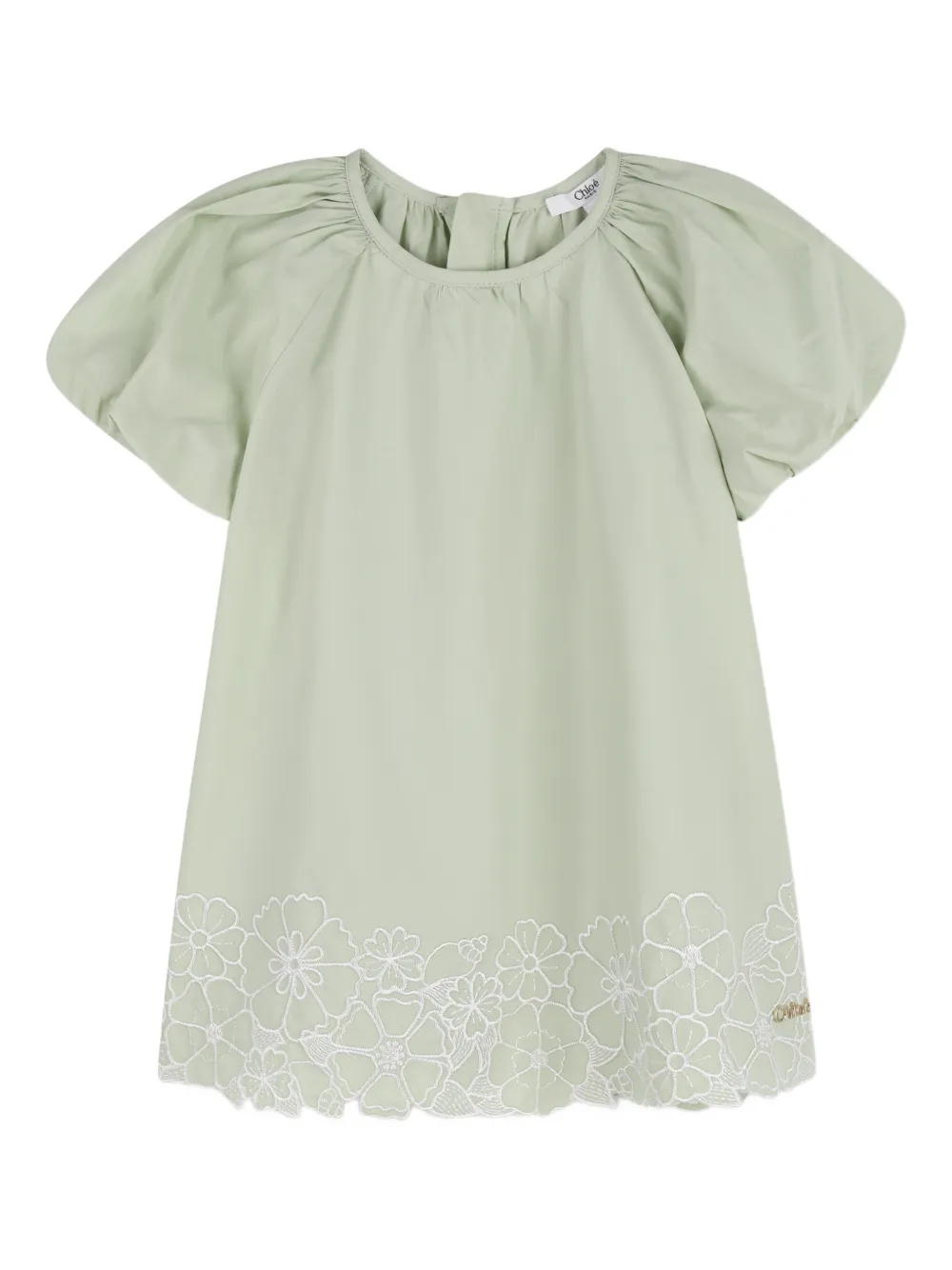 Chloé Kids Abito con ricamo a fiori - Verde