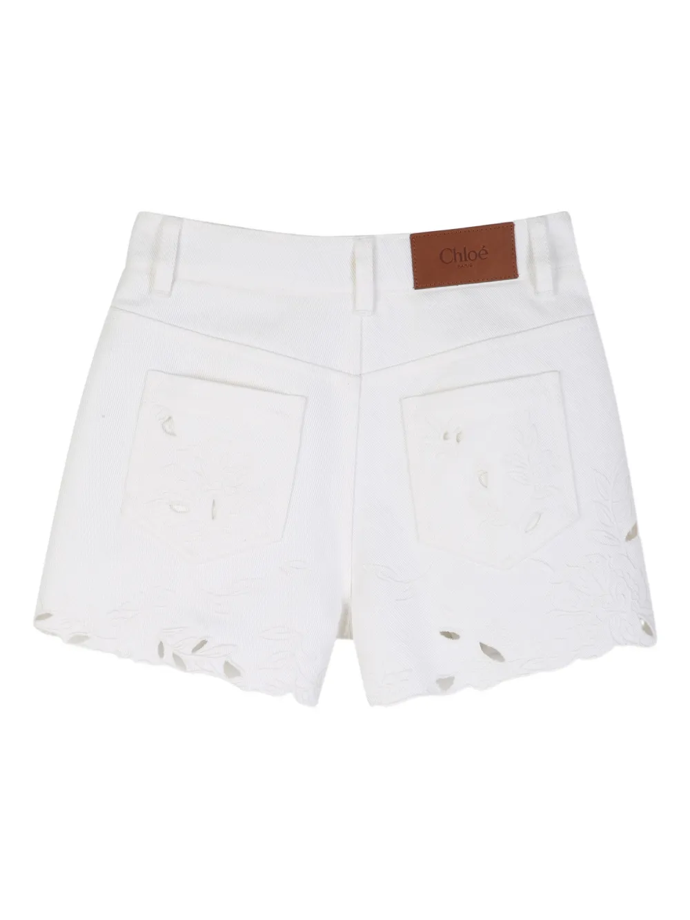  Chloé Kids Floral-embroidered Shorts - White 