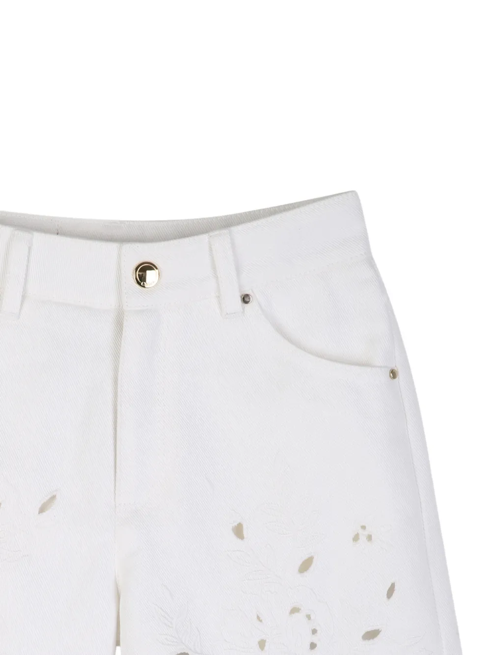  Chloé Kids Floral-embroidered Shorts - White 