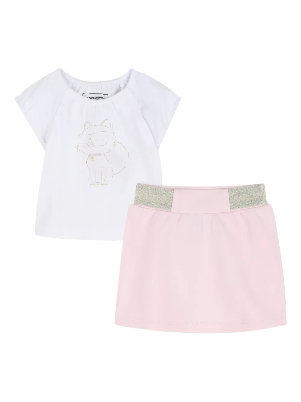 Karl Lagerfeld Kids Ikon Choupette logo-waistband skirt set - Rosa