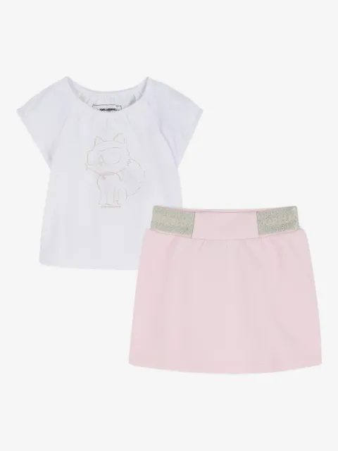 Karl Lagerfeld Kids Ikon Choupette logo-waistband skirt set
