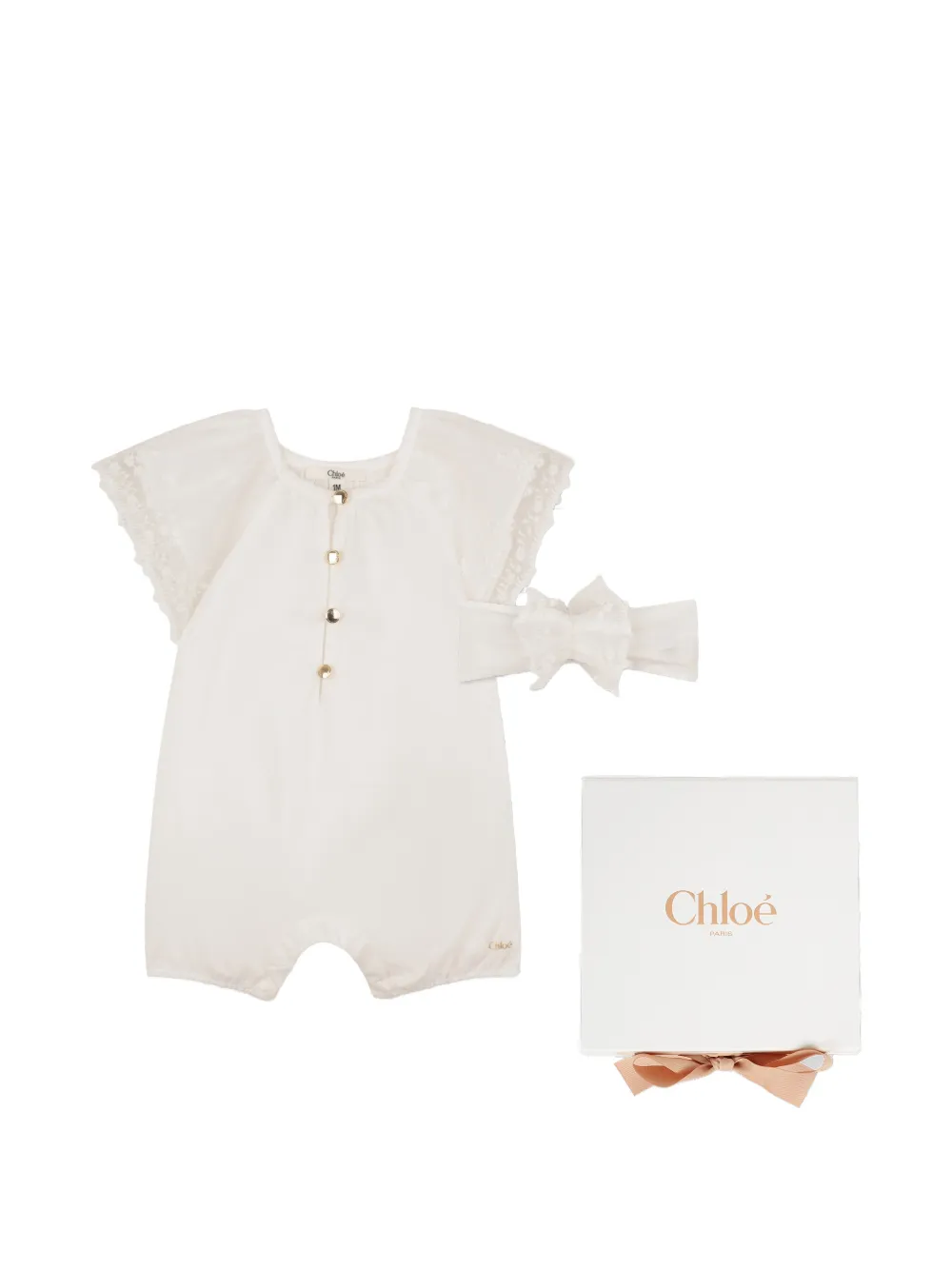 Chloé Kids Playsuit mit Spitzenbesatz - Nude