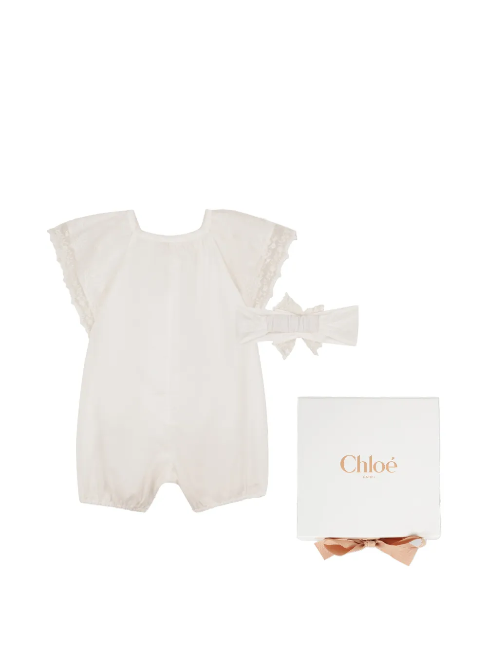  Chloé Kids Lace-trim Playsuit - Neutrals 