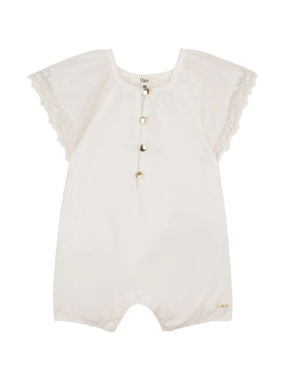  Chloé Kids Lace-trim Playsuit - Neutrals 