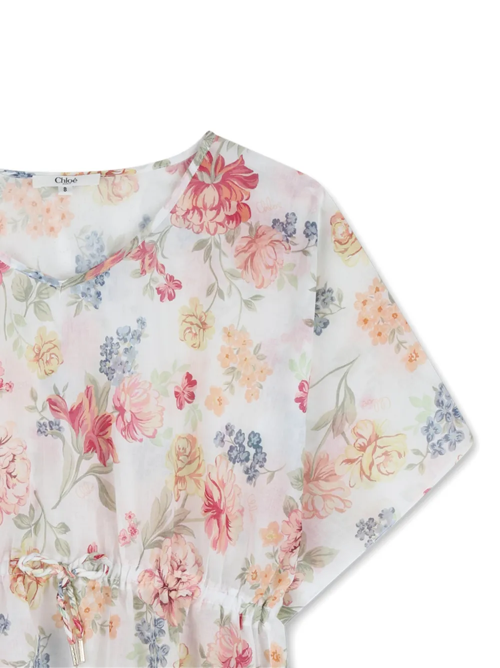 Chloé Kids Jurk met bloemenprint en gestrikte taille Wit