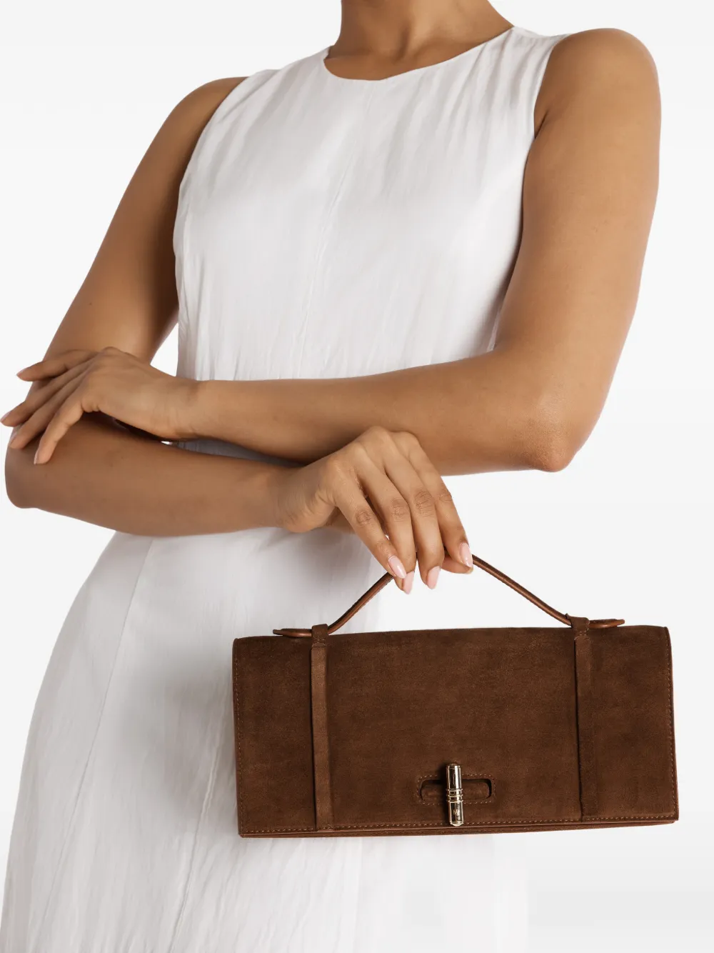  Malone Souliers May Crosta Handle Suede Clutch Bag - Brown 