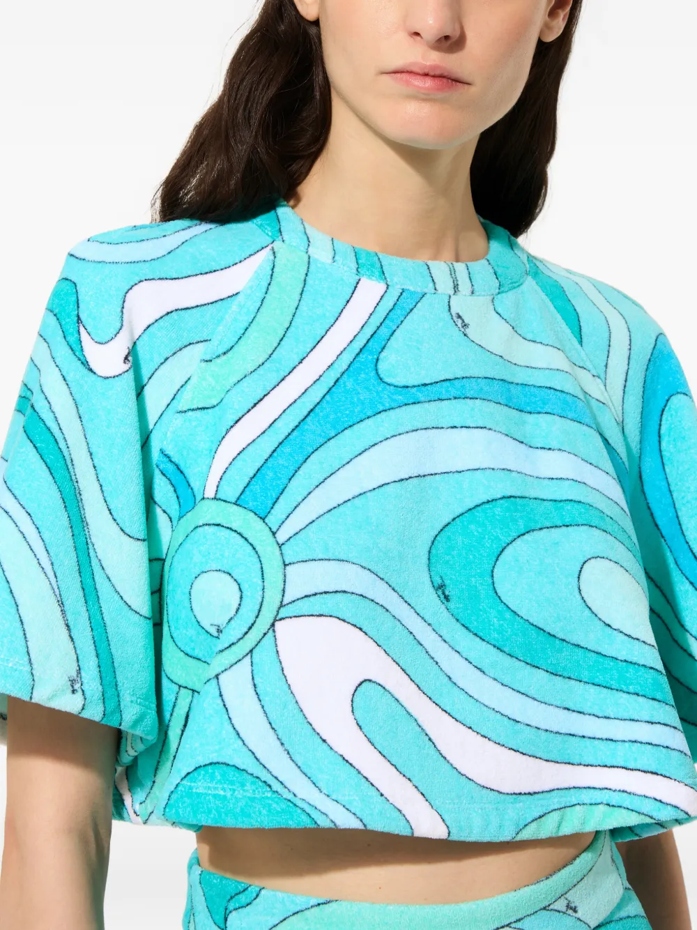  Pucci Marmo-print Cropped T-shirt - Blue 