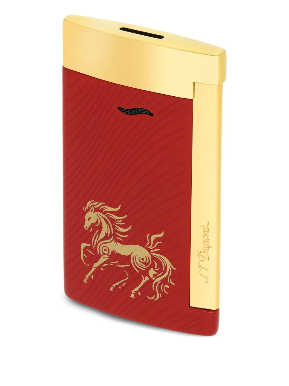 St Dupont Lacquered Horse-motif Lighter In Red