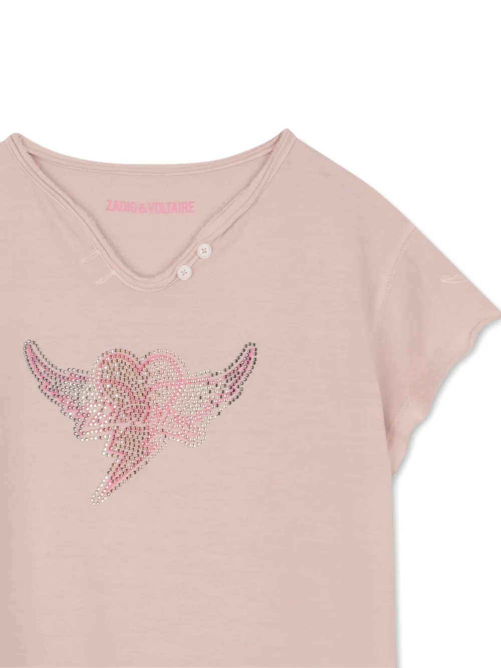 Zadig & Voltaire Kids T-shirt met verfraaid detail en V-hals Roze