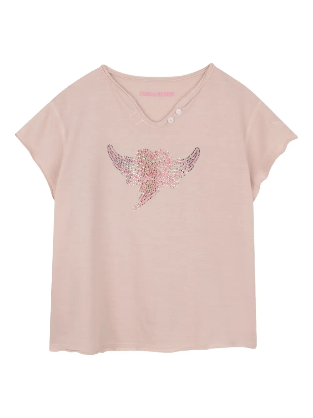 Zadig & Voltaire Kids embellished-detail V-neck T-shirt - Rosa