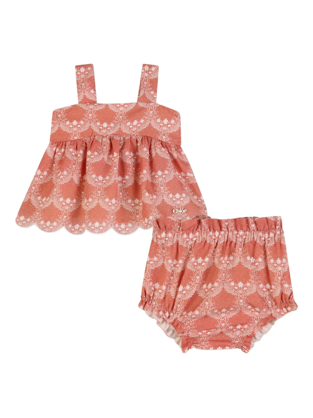 Chloé Kids Set top e shorts a fiori - Rosa