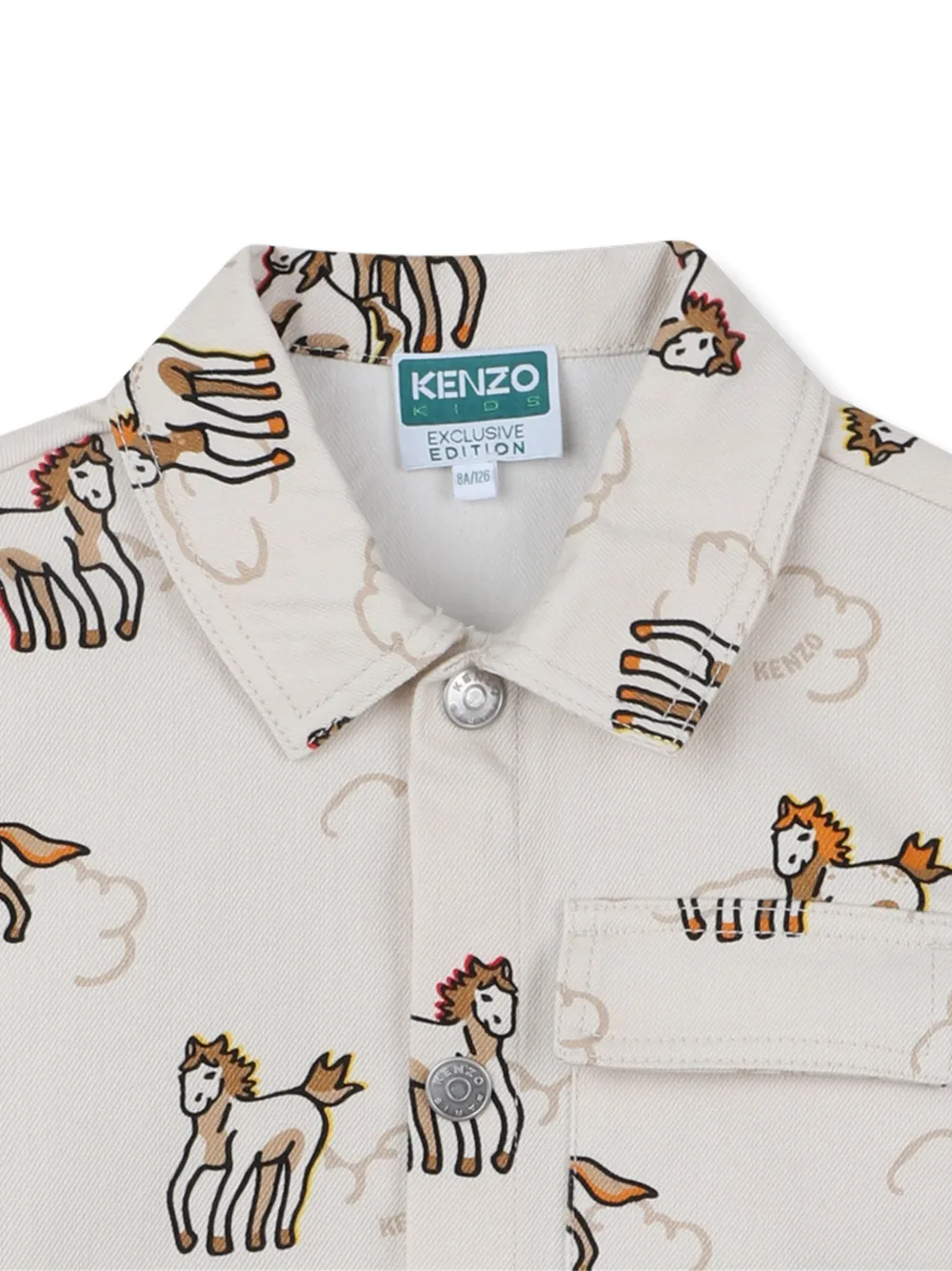  Kenzo Kids Horse Print Collared Jacket - Neutrals 