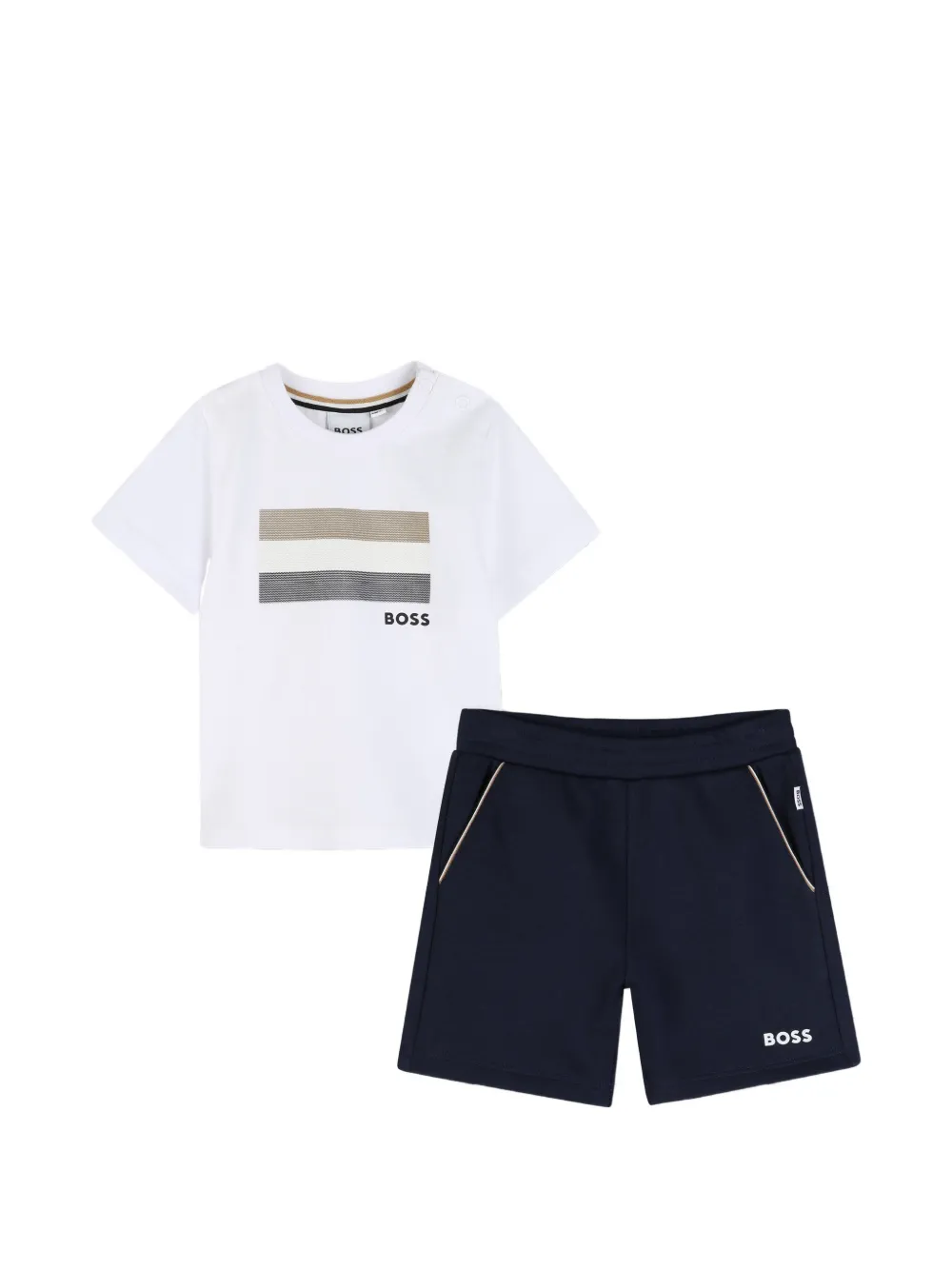 BOSS Kidswear Set T-shirt e shorts a righe - Bianco