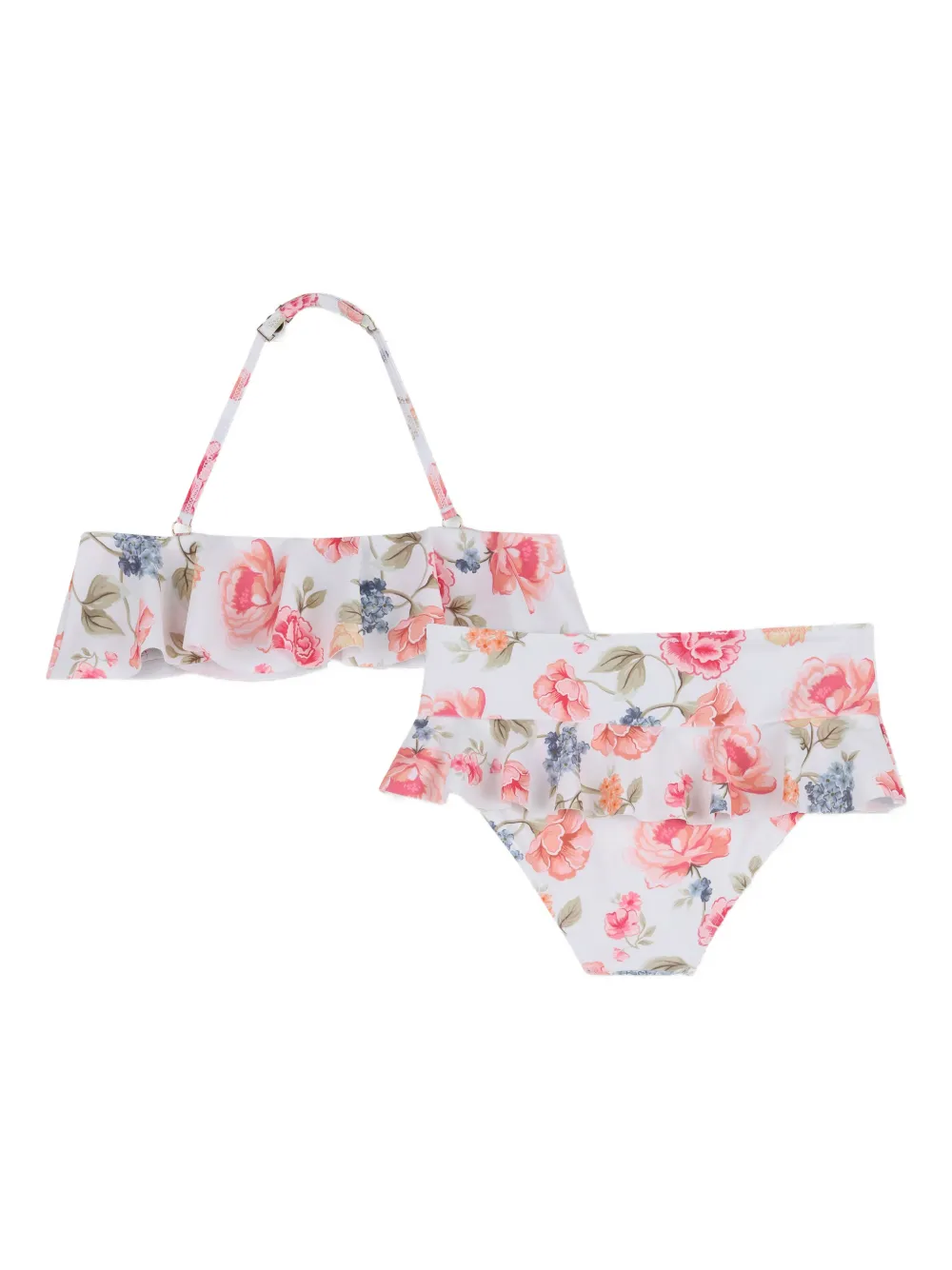 Chloé Kids Badpak met bloemenprint en ruches Wit