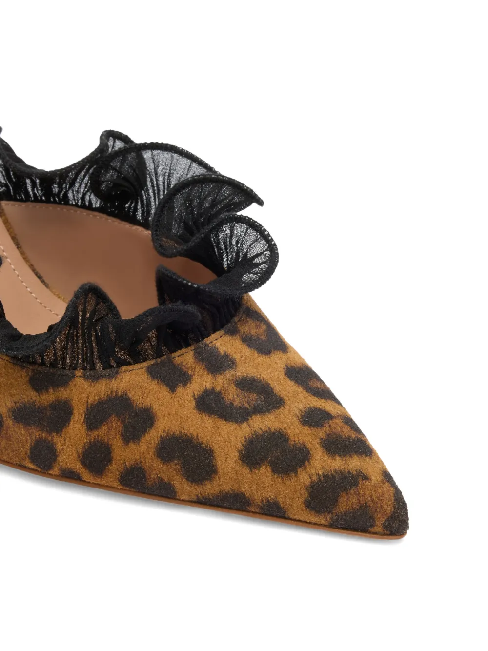 Malone Souliers Cecile muiltjes met luipaardprint en ruches Bruin