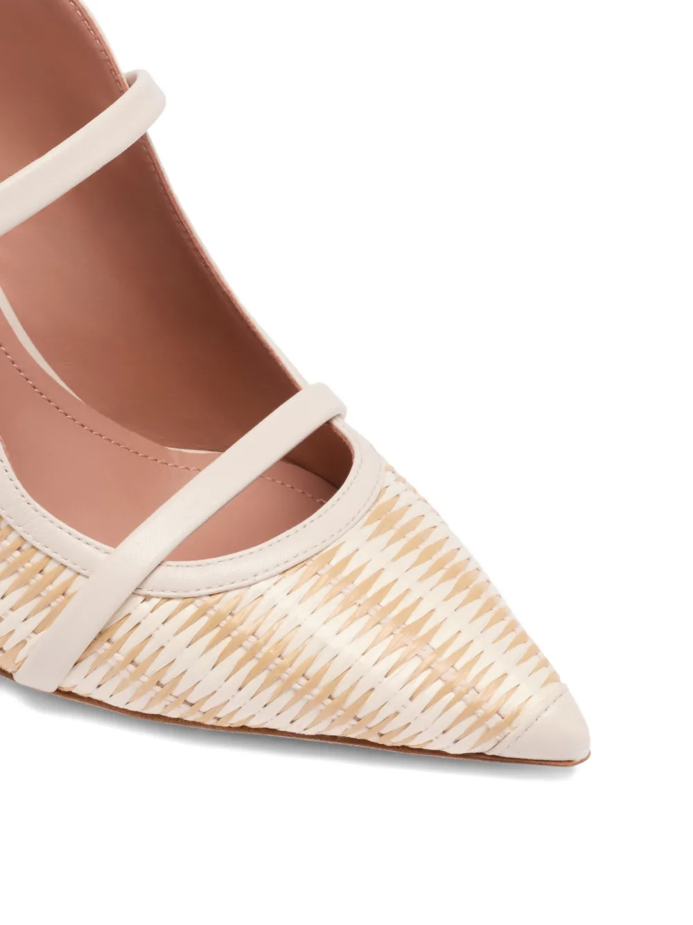 Malone Souliers 85 mm Maureen gestreepte raffia muiltjes Beige