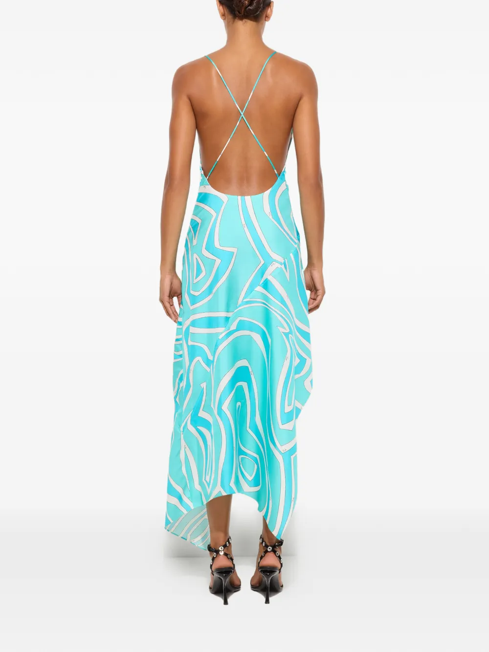 PUCCI Zijden jurk met Labirinto-print Blauw