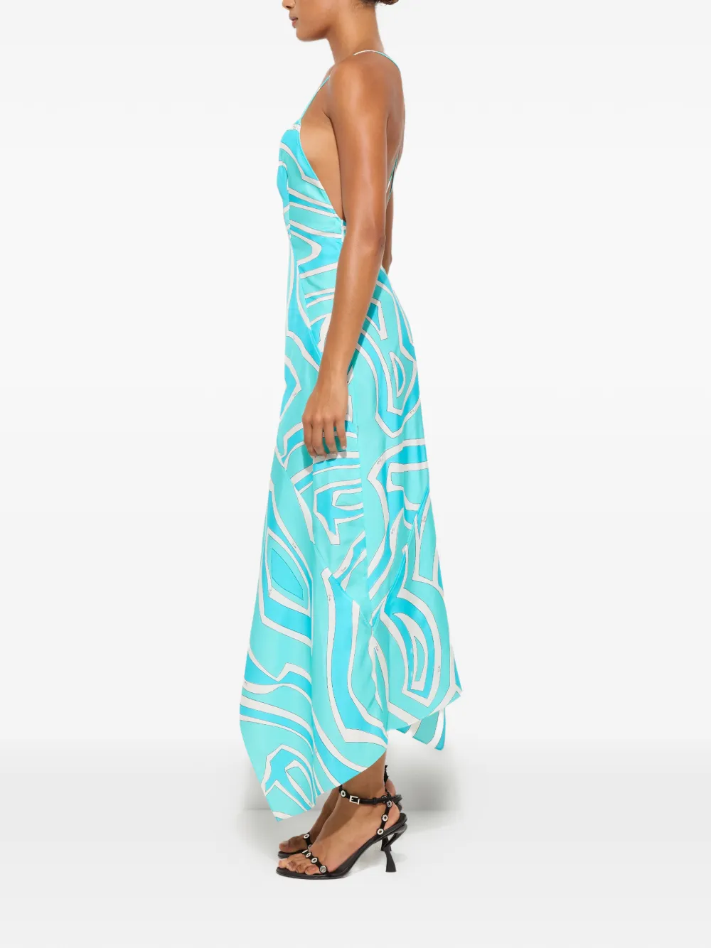 PUCCI Zijden jurk met Labirinto-print Blauw