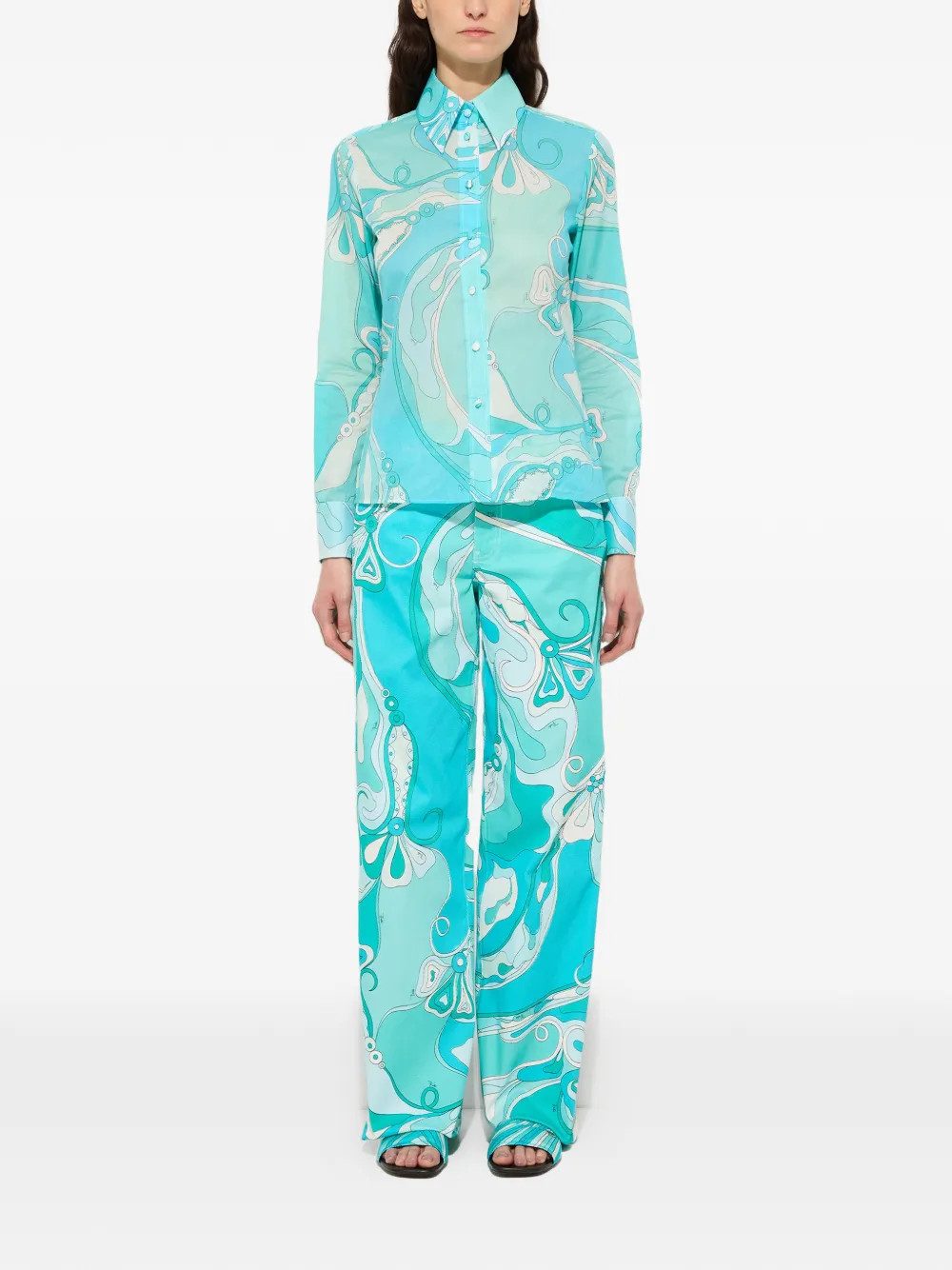 PUCCI Orchidee-print cotton shirt - Blauw