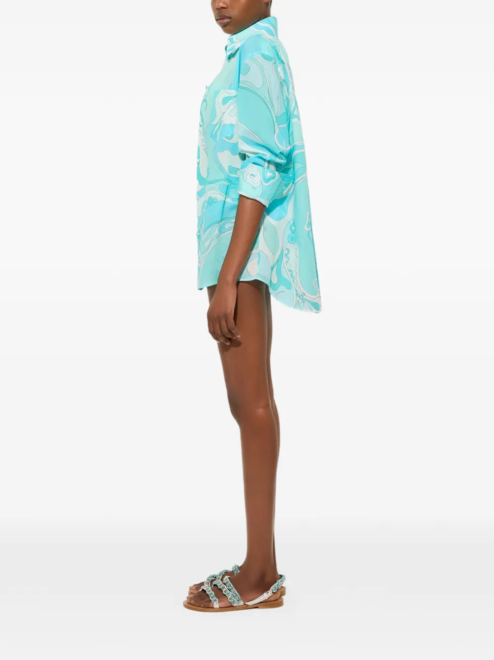  Pucci Orchidee-print Cotton Shirt - Blue 