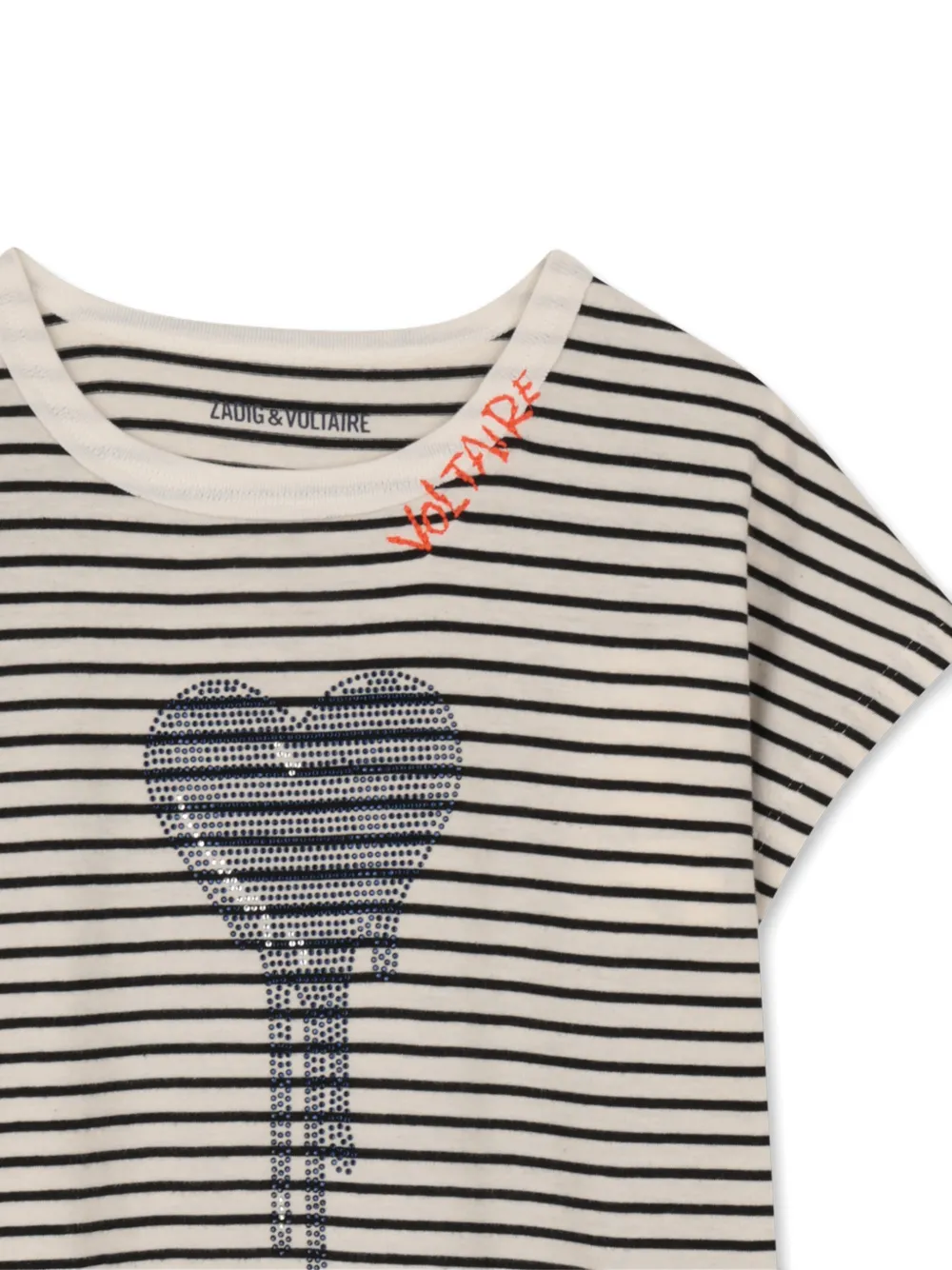 Zadig & Voltaire Kids Gestreept T-shirt met verfraaid detail Beige