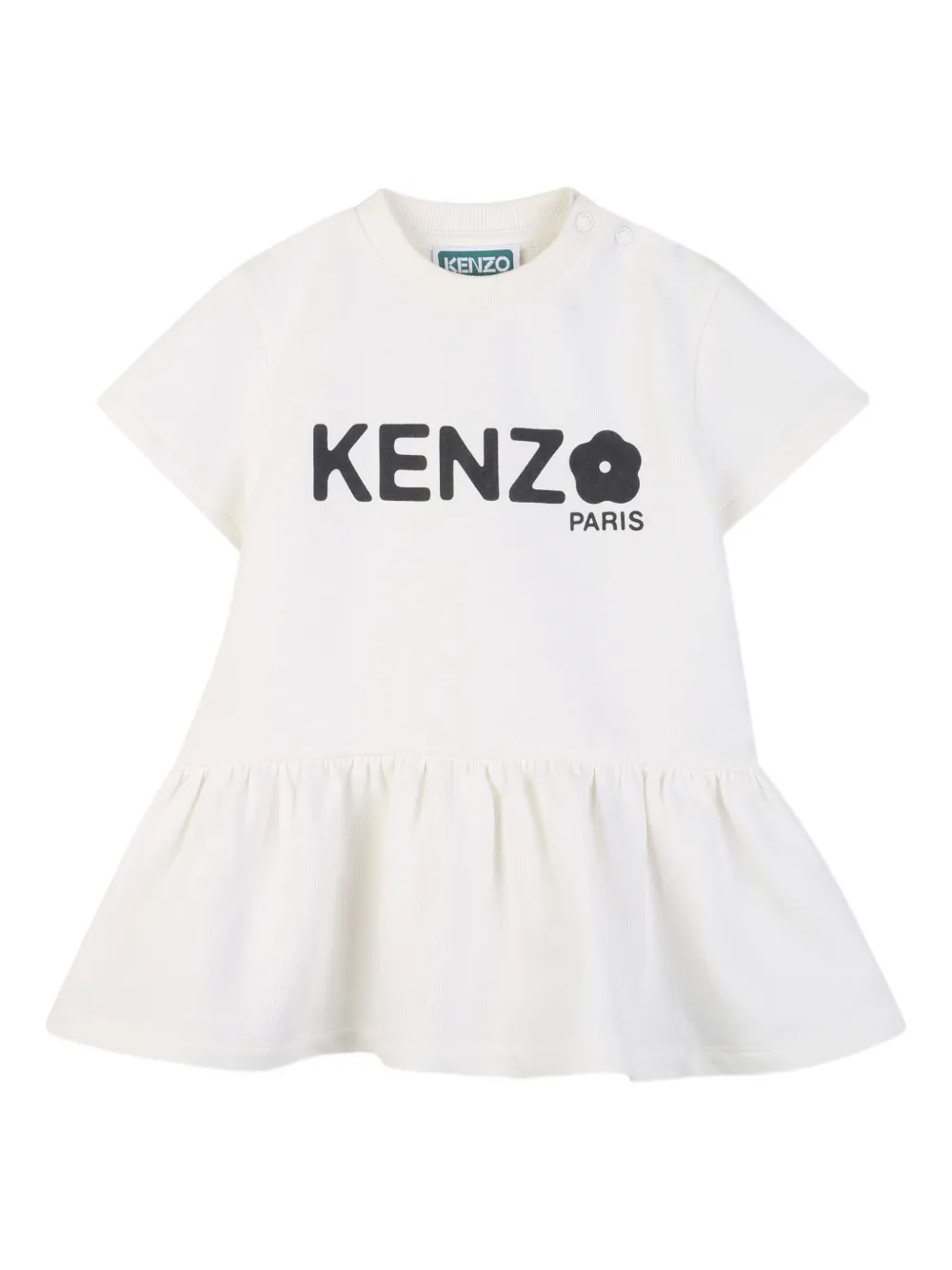Kenzo Kids logo-print ruffled dress - Bianco