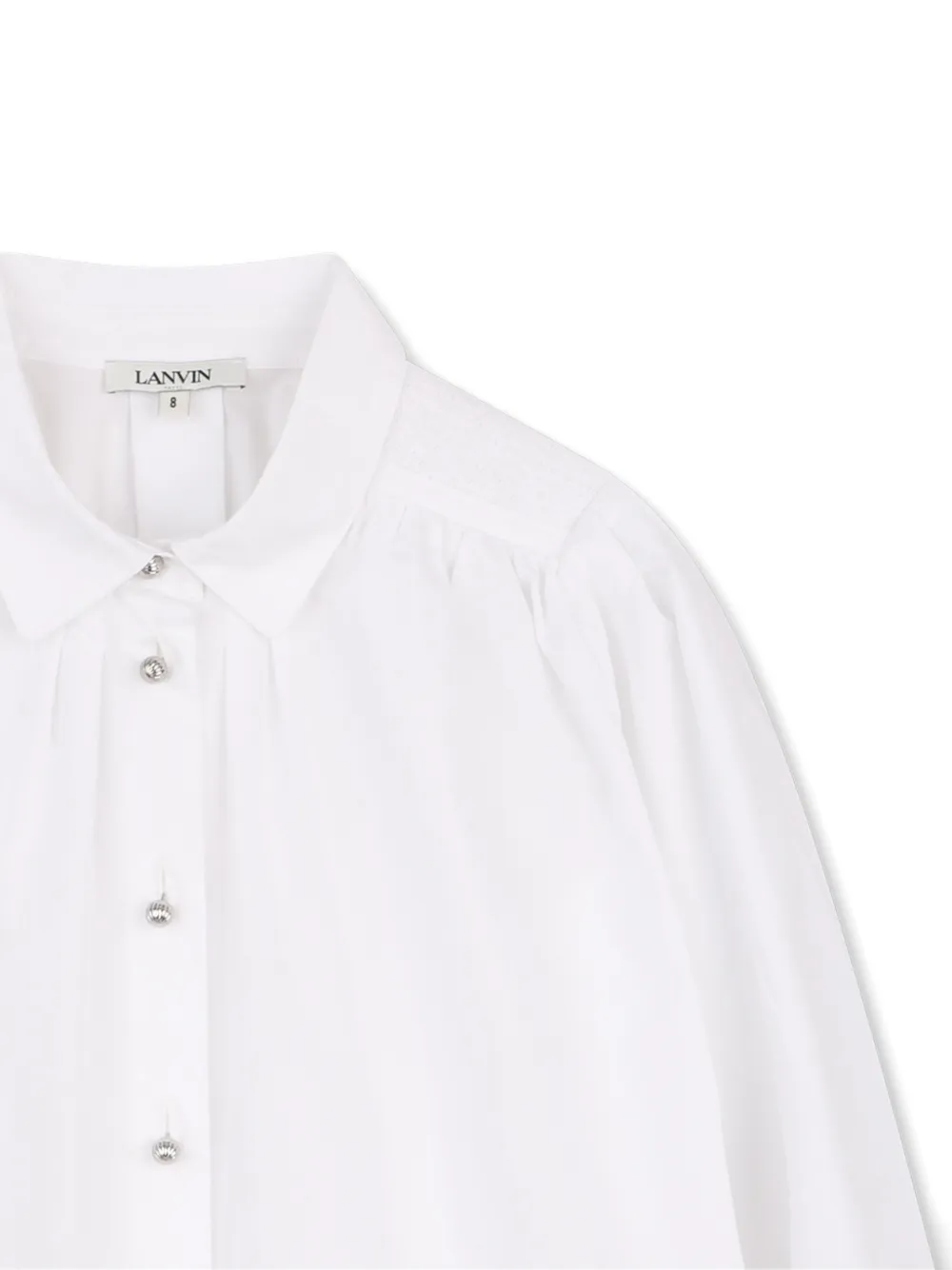  Lanvin Enfant Smocked-cuff Buttoned Top - White 