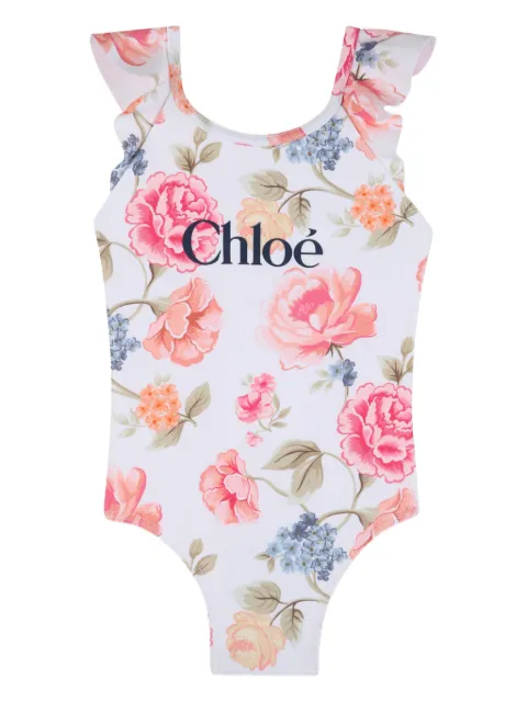 Chloé Kids ruffled floral-print swimsuit