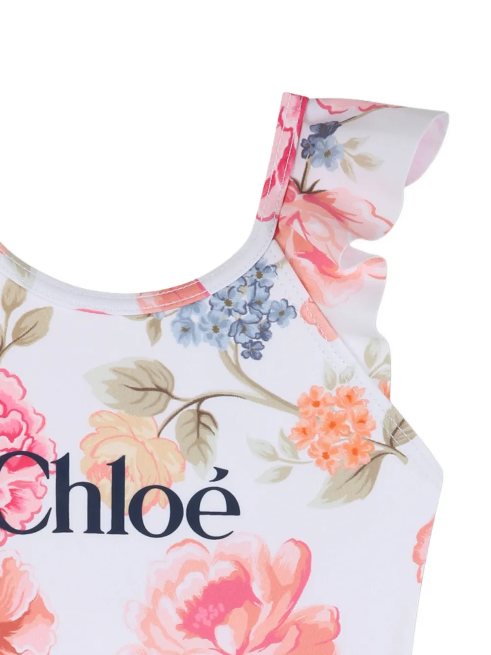  Chloé Kids Costume Da Bagno A Fiori - Bianco 