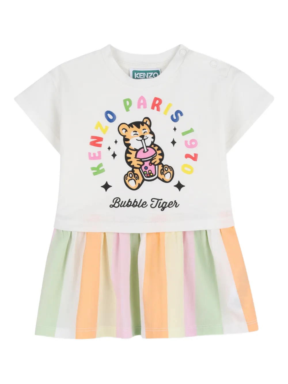 Kenzo Kids Abito Bubble Tiger a righe - Bianco